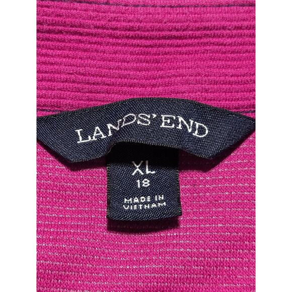 Lands'‎ End Shirt Top Women XL Pink Blue Striped Thick Fabric V-Neck V65 - Picture 2 of 14